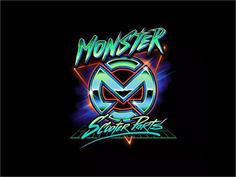 Monster Scooter Parts復(fù)古懷舊風(fēng)格幾何形logo設(shè)計(jì)