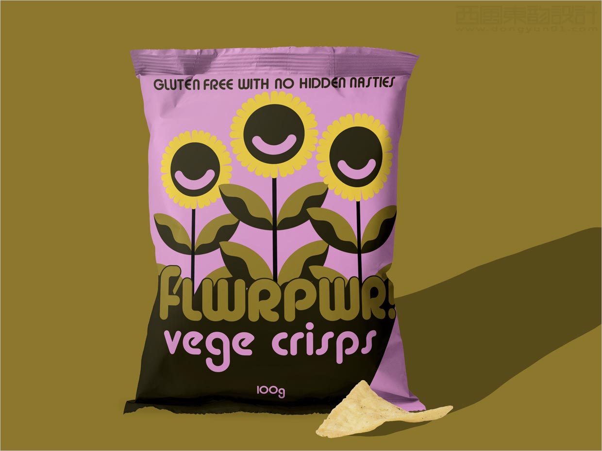 美國FLWRPWR Vege Crisps蔬菜水果脆片包裝袋設計